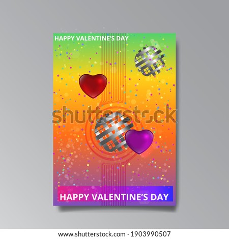 Abstract Valentine's Day page design for web and print, with heart and stars, love concept, young colorful invitation design.