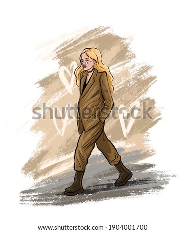 Hand drawn beautiful young woman. Fashion woman look. Sketch. Vector illustration EPS 10