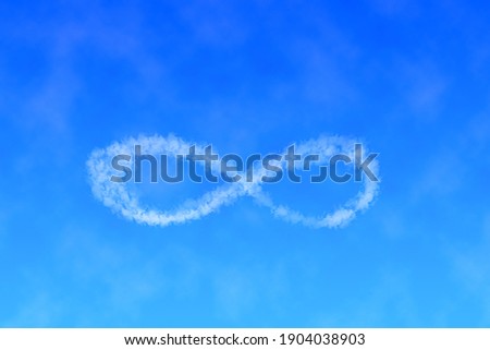 symbol infinity written in sky. Word made of clouds. Love concept.