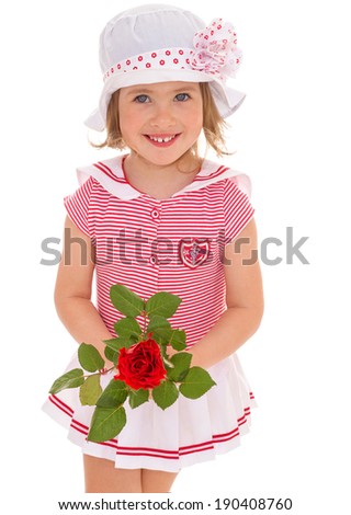 Portrait of a beautiful girl with a rose on a white background