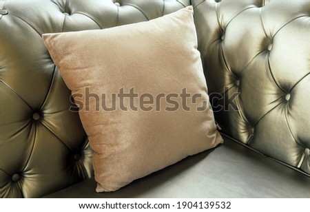 detail image of cushion on vintage  leather sofa, modern living room