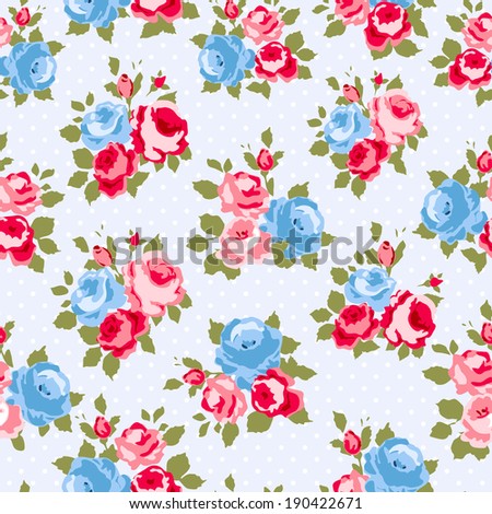 Beautiful Seamless rose pattern,  illustration.  Ideal for printing onto fabric and paper or scrap booking. Pink, yellow and green color. Cottage shabby chic style.