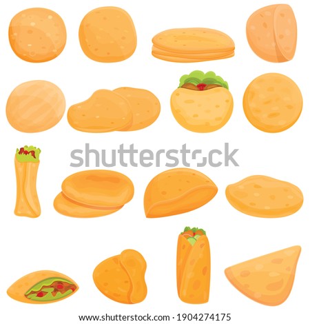 Pita bread icons set. Cartoon set of pita bread vector icons for web design Royalty-Free Stock Photo #1904274175