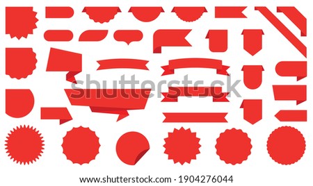 Sale Label collection set. Set ribbon banner and label sticker sale offer and badge tag sale advertising. Discount red ribbons, banners and icons. Cffer discount coupons. Vector illustration. Royalty-Free Stock Photo #1904276044