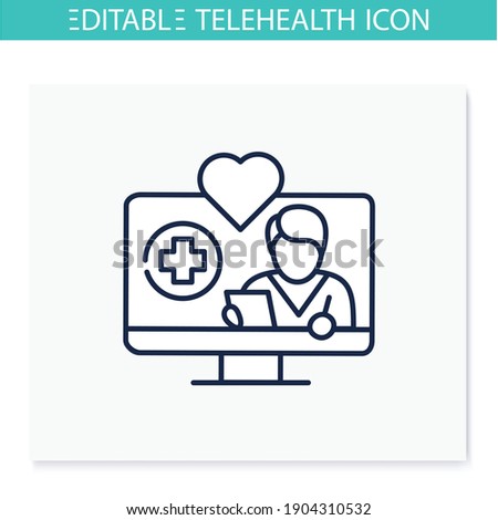 Telenursing line icon. Telehealth medical care. Virtual nurse assistance, consultation. Telemedicine, health care concept. Online medical examinations. Isolated vector illustration. Editable stroke 
