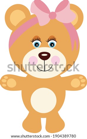 Baby girl teddy bear with a pink bow on head