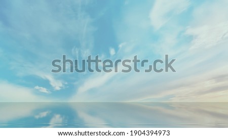 blue sky fluffy white clouds reflection  summer   nature background landscape 