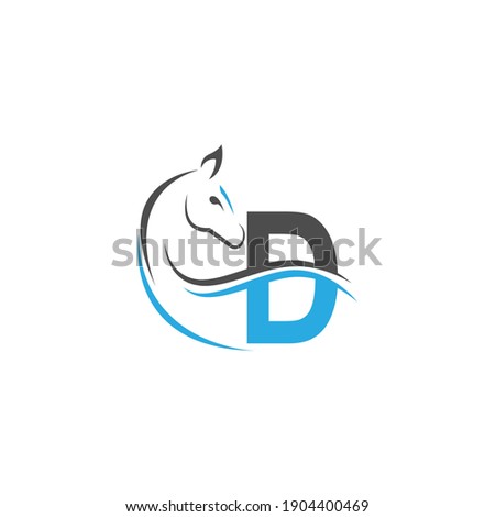 Letter D icon logo with horse illustration design vector