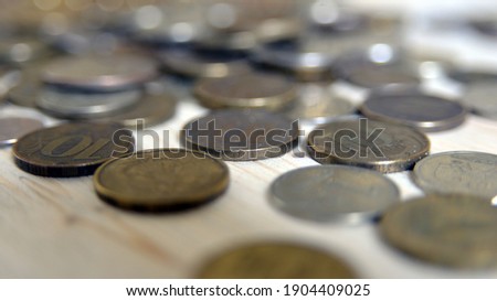 Background of various coins close-up. Background with empty space fot text or image.