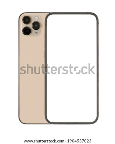front view of mobile or smartphone new model photo isolated on white background with clipping path