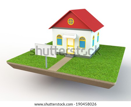 House model on grass island