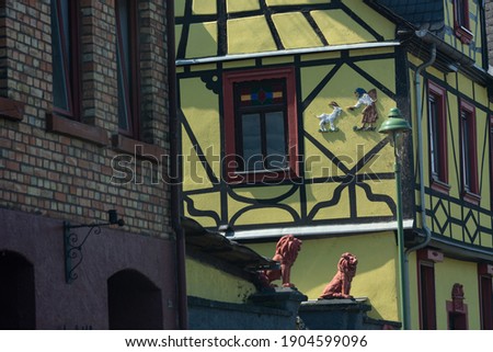 The Half-timbered houses in the old town on the Rhine. The town is a popular tourist destination because of its colorful half-timbered houses.