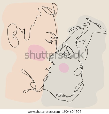 portrait of people kissing in an abstract line