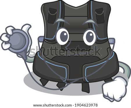 A dedicated scuba buoyancy compensator doctor caricature design working with tools