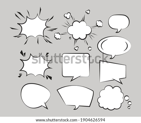 ten retro speech bubbles drawn pop art style vector illustration design