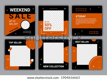 Set of editable minimal square banner template design for ig feed post. Suitable for social media post and web ads. Black and yellow background color with shape. Vector illustration