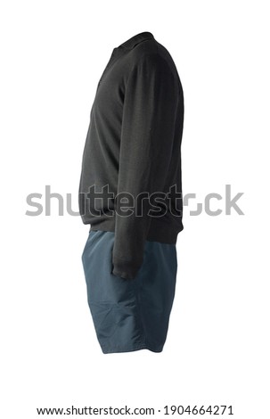 knitted black sweater and dark green shorts isolated on white background. fashionable clothes for every day