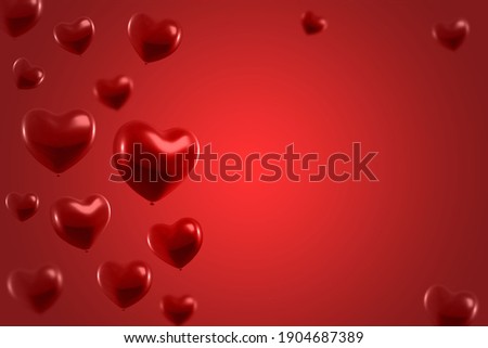 red heart balloons isolated on red background