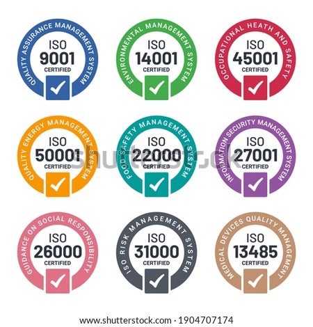 Set of ISO Certification stamp and labels Royalty-Free Stock Photo #1904707174