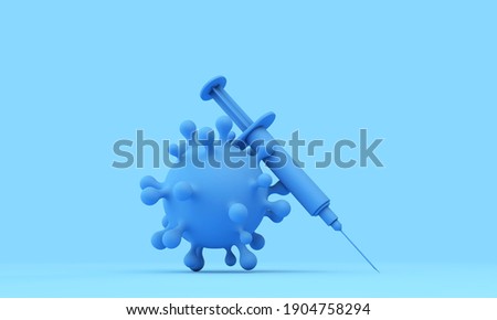 Vaccination concept. Coronavirus virus with an injection syringe. 3D Rendering