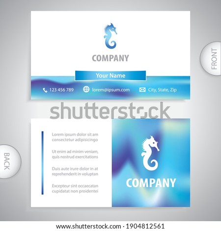 Business card template. Symbol of seahorse. Seafood shop and restaurant. Aquarium fish. Concept for business with sea animals.