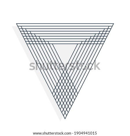 Blue triangle icon. Triangle of lines. Abstract symbol, on a white background.