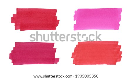 A set of red brush strokes on a white background. Watercolour or Japanese markers with alcohol ink - spots for the banner. Hand-drawn stock illustration with a brush Royalty-Free Stock Photo #1905005350
