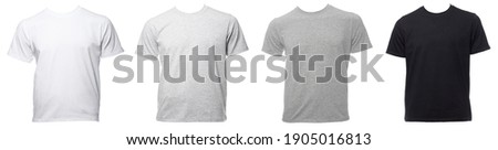 Real plain shortsleeve cotton T-Shirt templates of various shades isolated on a white background Royalty-Free Stock Photo #1905016813