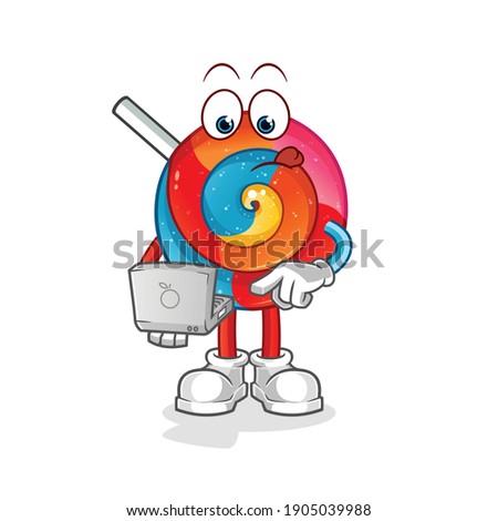 lollipop with laptop mascot. cartoon vector