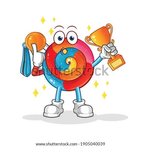 lollipop winner with trophie and medal vector. cartoon character