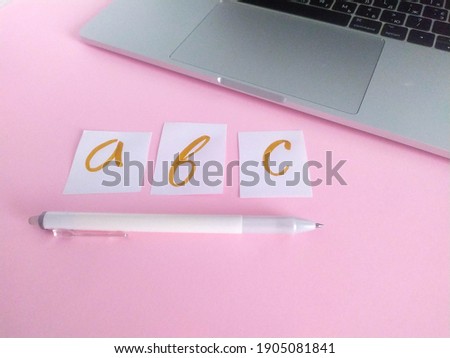 Banner with english abc, pen for online courses. Education concept