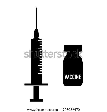 Set of Stylized Syringe Needle and Vaccine Jab Glass Vial Icon. Vector Image. Royalty-Free Stock Photo #1905089470