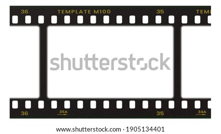 Film frame photo strip high-resolution blank filter. 35mm scan template texture effect. Trendy editable camera roll social stories design. 135 type isolated vintage analog cinema empty scratches. Royalty-Free Stock Photo #1905134401