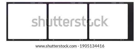 Film frame photo strip high-resolution blank filter. 35mm scan template texture effect. Trendy editable camera roll social stories design. 135 type isolated vintage analog cinema empty scratches. Royalty-Free Stock Photo #1905134416