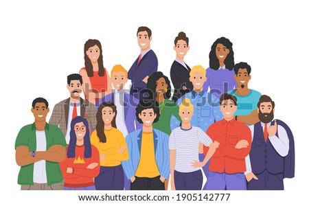 Multicultural group of people. People of different races and cultures. Cartoon characters set in flat design style. Vector illustration
