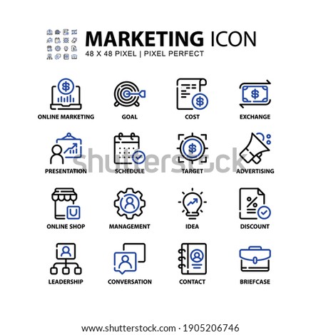 Marketing Icon Set Vector Line Style. Online Marketing, Target, Advertising, Exchange And More. Editable Stroke Design Element