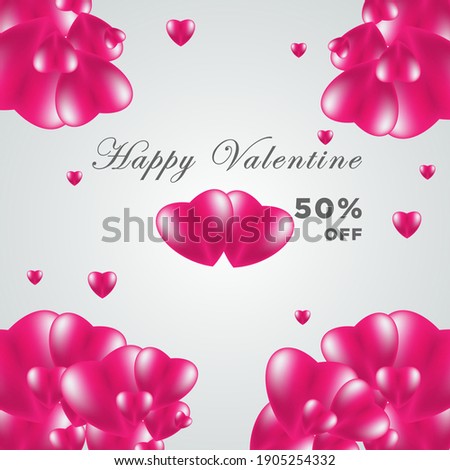 Great discount Valentine's Day backdrop with Heart Shaped 3d balloon. Vector illustration, banners, wallpapers, flyers, invitations, posters, brochures, discount vouchers.