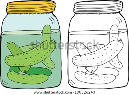 Isolated jar of dill pickles in color and black