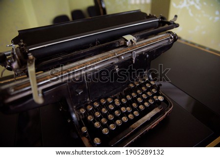 Antique Typewriter. Vintage Typewriter Machine Closeup Photo