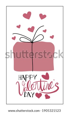 Hearts with gift box greeting card. Paper flying elements on a white background. Vector love symbols in the shape of a heart for happy Valentine is Day.