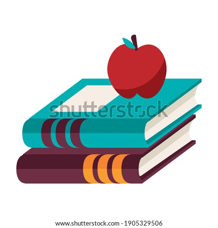 text books education supplies with apple fresh fruit vector illustration design