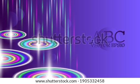 Abstract purple background. Multicolored glowing ovals and bright lines. Sample light poster with inscription. Shadows and clipping mask. EPS10