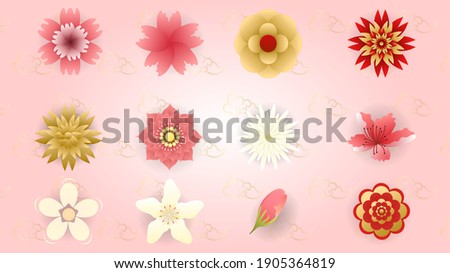 Artificial flowers for decoration in  Chinese new year on pink background,Vector illustration EPS 10