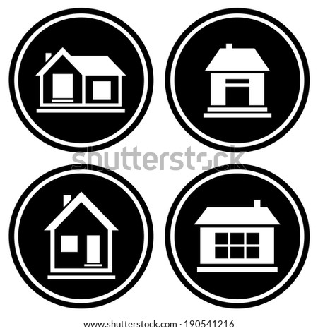 set round icons with white house silhouette