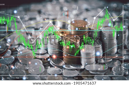 The world's economic investments and stock market candles represent economic and financial growth for a growing business. Sales data analysis and economic growth graph