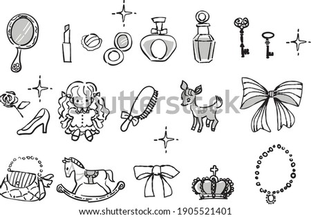 Icon set for cosmetics, dolls, rocking horses, shoes, bags, etc.

