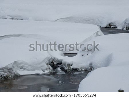 The Jizera stream, flowing through the Jizera Mountains in the Czech Republic. Winter season.