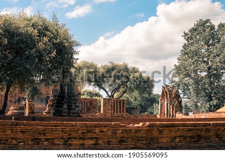 Buddhist Temple with ruins and beautiful trees in Ayutthaya, Thailand Historical landmark Phra Nakhon Si Ayutthaya