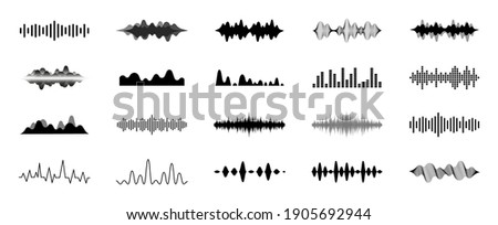 Sound waves set. Modern sound equalizer. Radio wave icons. Volume level symbols. Music frequency. Abstract digital equalizers for music app. Vector illustration. Royalty-Free Stock Photo #1905692944