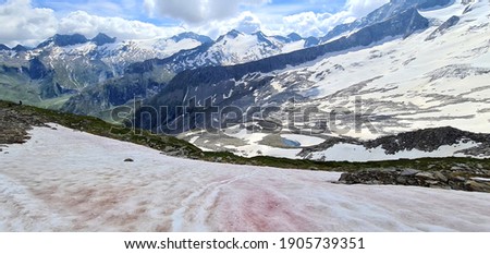 Panoramic view on the hike from the Schoenbichler Horn peak to Berlin hut in the Zillertal Alps in Tyrol, Austria